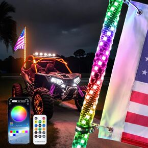3FT-1PC LED Whip Lights for RGB Dancing/Chase,Whip Lights Support APP/Remote Control,600+ Color Mode Combinations,LED Whip Suitable for ATV,RZR, Dune Buggy,Polaris,Can-am,Jeep