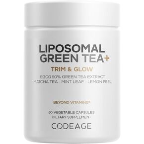 Codeage Liposomal Green Tea+ EGCG 50 ٪ مستخلص الشاي الأخضر ، مسحوق الشاي الأخضر العضوي ، ورقة النعناع ، قشر الليمون ، توصيل الشحوم - ملحق Pils النباتي - غير المعدلة وراثيا - 60 كبسولة