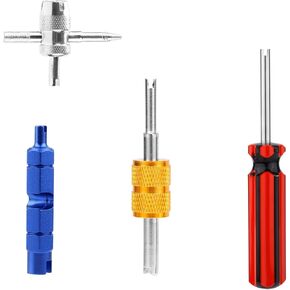 4 Pcs Tire Valve Repair Tool Set, Dual & Single Head Valve Core Remover Wrench 4 Way Stem Puller Stem Core Wrench Remover Kit for All Standard Valves Cars Trucks Motorcycle