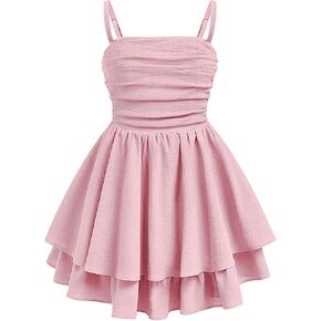 Exarus Girls Flowy Flowed Ruffled End/Puff Bubble Dress Ruched Teen Summer Summer Teen Alemble