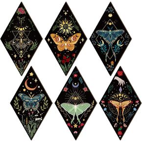 Sintuff 6 Pieces Butterfly Wall Art Gothic Boho Sun Moon Phases Wall Hanging Wooden Minimalist Vintage Butterfly Sign Plaque Farmhouse Pediments for Home Living Bedroom