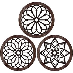 Blulu 3 Pcs Thickened Rustic Wood Wall Decor Rustic Wood Round Wall Art Farmhouse Hanging Decoration for Indoor Outdoor Living Room Bedroom Home Office Kitchen Decoration, 10 Inch(Round,Brown)