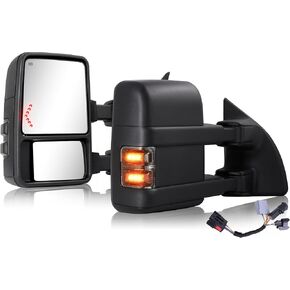 مرايا القطر متوافقة مع 1999-2016 F250 F350 F450 F550 Super Duty Truck Truck Side Orrors و Power Textable Telescoping و Poipe Pair Light Lights Smoke Smoke