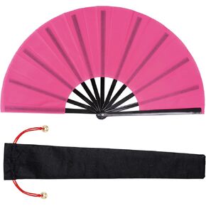 Nydotd 1 Packs Large Rave Fan Handheld Folding Fans Nylon Cloth Foldable with Holder Sleeve for Men and Women Performance Line Dance Chinese Kung Fu Tai Chi Decorations Party Gift (Red, Large)