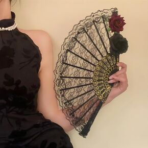 Halloween Black Lace Lose Hand Fan - معجبين قابلة للطي عتيقة للنساء الفتيات - زي Cosplay ، الدعائم الحفلات ، الرقص ، الصور الفوتوغرافية والهدية الزخرفية