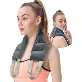 Long Microwave Neck Heating Pad 33.5"*5.9" Microwavable Heating Pads for Neck Shoulders Pain Relief Long Weighted Bag Moist Heated Neck Wrap Warmer Pad Warm Compress Reusable with Handles Grey