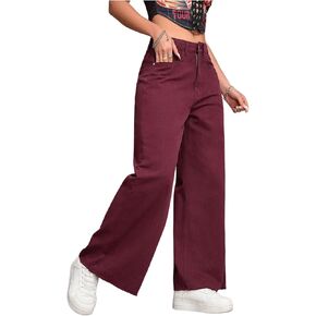 MakeMeChic Women's Denim Raw Wide Leg Trousers Straight Loose Baggy Y2K Jeans with Pocket