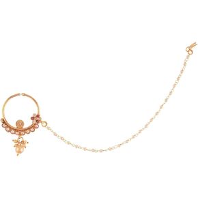 Efulgenz Bridal Indian Nose Ring for Women with Chain Nath Nose Ring Crystal Wedding Nose Ring Hoop Pin Stud Fake Septum Nose Ring with Chain Nose To Ear Chain Non Piercing Body Jewelry