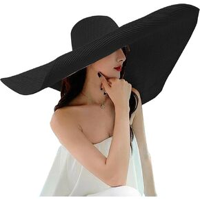 قبعات قش شاطئ كبيرة الحجم للنساء كبيرات كبيرة واسعة الحافة قبعة شاطئية قابلة للطي لفة مرنة الشمس قبعة الصيف UV الحماية in Kuwait