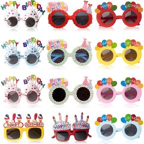 12 Pairs Happy Birthday Sunglasses Colorful Funny Photo Props Sunglasses Novelty Birthday Party Sunglasses Birthday Glasses for Adults Birthday Party Favors