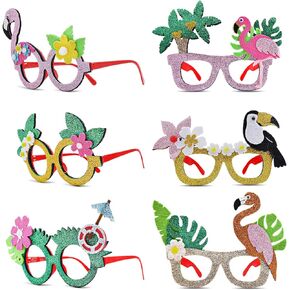 6 Pcs Hawaiian Luau Party Glasses Decor - Glitter Tropical Sunglasses Frames, Novelty Costume Eyeglasses Photo Props for Adults and Kids, Fun Summer Beach Party, Pool Party, and Vacation Decorations