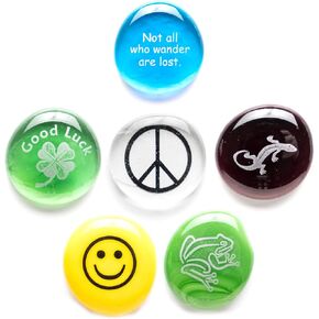 Lifeforce Glass Geocache Swag, Glass Stones with Fun Images to Leave in The Cache. Packaged in Deluxe Box Perfect for Gifting.Set of Six