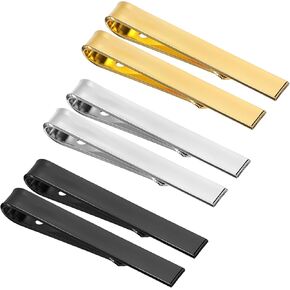 Sibba Stainless Steel Tie Clips 6 Pcs Elegant Personalized Tie Clip Set Classic Necktie Gold Silver Tie Pin Black Tie Tack for Men Tie Bar Father's Day Gifts Business Wedding Anniversary