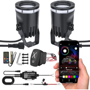 Chelhead Laser Whip Lights Kit, App & Remote Control Spiral RGB Chasing Whipless Whips with Rocker Switch Wiring Compatible with UTV ATV Polaris RZR Can-Am SXS Truck, 2 PCS Endless Lights