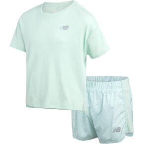 New Balance Girls Active Shorts Set - 2 Piece Performance Ribbed T-Shirt and Shorts - Cute Summer Outfit Set for Girls, 7-12