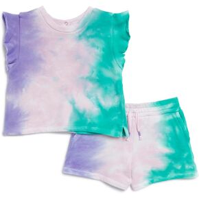 Splendid Girls Snowcone Tie Dye Ruffle Shoulder Sleeveless Tee Shirt and Shorts 2-piece Set