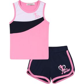 Girls Shorts Sets Kids Summer 2 Piece Outfits Clothes Tennis Running Tank Top Shirts Dolphin Shorts