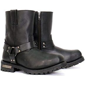 Hot Leathers BTM1004 Men's Black 8-inch Short Harness Leather Boots with Lug Sole - 15W