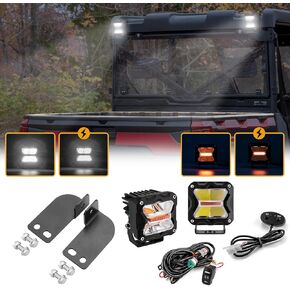 WeiSen Rear 3" Amber White LED Pod Lights Kit with DT Wiring Harness & Rear Roof Pillar Mount Brackets, Strobe Cube Work Lights Compatible with Polaris Ranger XP 1000 900 800 570 500 Crew 2013-2025