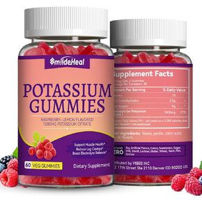 Potassium Gummies,Chewable Potassium Supplement 1000mg for Adults, Support Leg Cramps & Muscle Health for Women & Men - Sugar-Free,Vegan,60 Count