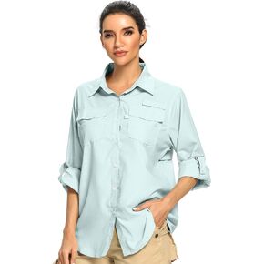 Women's UPF 50 Long Sleeve Safari Shirts,Sun Protection Quick Dry Outdoor Fishing Hiking gardening Shirt (6 Light Blue, XX-Large)