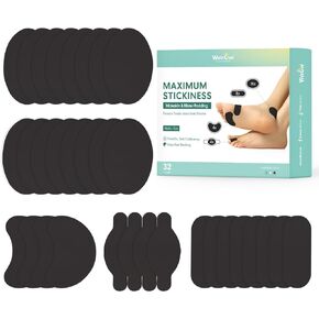 Welnove Moleskin Adhesive Pads for Feet,Blister Bandages for Feet, Mole Skin Patch for Feet Heels, Skin Tape Stickers for Feet - 32 Sheets of 4 Shapes, Black