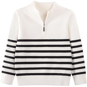 Danny D Boys Stripe Quarter Zips Pullover Sweater Kids Chunky Long Sleeve Knit Pullover Sweater ﻿