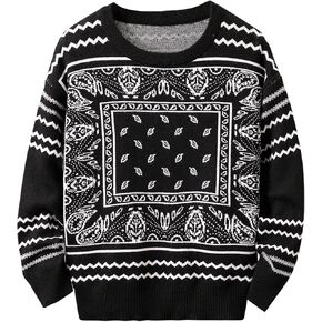 WDIRARA Boy's Long Sleeve Paisley Print Sweater Crew Neck Cozy Knitted Pullover Top
