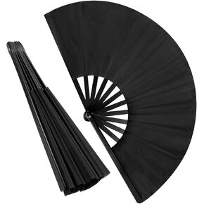 Grevosea Folding Hand Fan, Black Nylon-Cloth Vintage Retro Fabric Hand Held Fans Chines/Spanish Foldable Fan for Women/Men Wedding Party Favor Performance Dance Home Decorations Festival Gift 25"