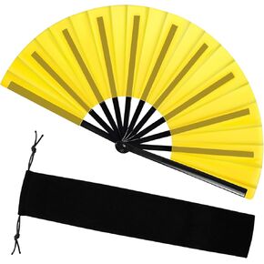 Yellow Folding Fan with Storage Bag, Hand Fans for Women Foldable for Dancing, Decorations Supplies for Line Dancing, Big Hand Supplies for Line Dancing Suitable for Party Events Weddings