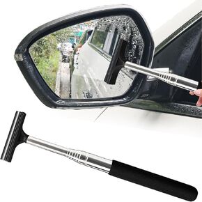 1 Pcs Car Window Mini Squeegee Retractable Auto Glass Squeegee Car Rearview Mirror Wiper Water Cleaner with Telescopic Long Rod Portable Cleaning Tools for All Vehicles (Black)