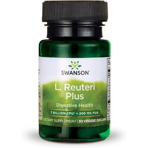 Swanson L. Reuteri Probiotic Plus w/L. Rhamnosus L. Acidophilus & FOS Prebiotic Digestive Support - Promotes Gut Health w/ 7 Billion CFU per Capsule - (30 Veggie Capsules)
