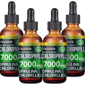 (4 Pack) 4-in-1 Vegan Chlorophyll Liquid Drops 7000mg for Immune Support, Energy, Gut and Skin Health - Liquid Chlorophyll - Internal Deodorant Enriched with Chlorella, Spirulina, & Copper, 8 Fl Oz