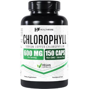 كبسولات الكلوروفيل 600mg | 150 كبسولات الخضار | مميزة القائمة على النباتات | مصادر بشكل طبيعي | صنع في الولايات المتحدة