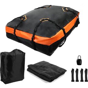 X AUTOHAUX 15 Cubic Feet Car Roof Bag Rooftop Cargo Carrier Bag Waterproof Luggage Carriers for Cars with or Without Rack Anti-Slip Mat 4 Door Hooks Set
