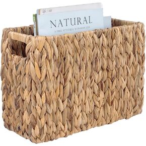 Hand-Woven Magazine Holder, Natural Water Hyacinth Magazine Wicker Basket, Magazine Storage Floor Rustic Home Decor for Living Room, Bedroom, Bathroom, Office