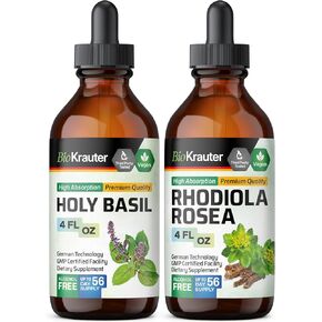 Bio Krauter Holy Basil Tincture 4 Fl. أوز. & Rhodiola Rosea tincture 4 fl. أوز.