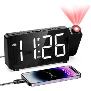 LOFICOPER Projection Alarm Clock for Bedroom, Digital Alarm Clock with 180° Rotatable Projector, 7.4'' Large LED Display, Adjustable Brightness & Volume, for Seniors Teens Heavy Sleepers