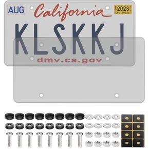 2 Pack License Plate Covers, Clear Flat License Plate Protector Unbreakable Plastic Shields Tag Holder Fits Standard US Plate with Screws Caps (Gray)