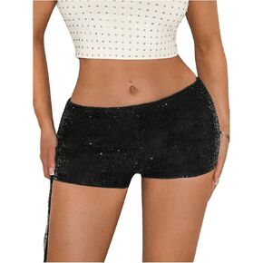 SHENHE Women's Sequin Mini Shorts Sparkly Low Rise Bodycon Y2k Sexy Hot Pants Rave Club Micro Shorts