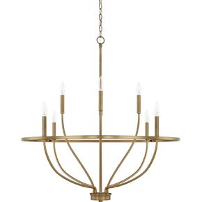 HomePlace Lighting 428581AD Greyson Urban/Industrial Vine-Style Round Candle Chandelier, 8-Light 480 Total Watts, 37" H x 34" W, Aged Brass