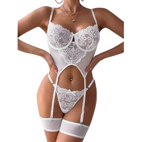 popiv Women Sexy Lingerie Set Lace Bustier Lingerie with Garter Belt
