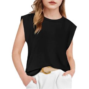 Arshiner Girls T Shirts Cap Sleeves Casual Summer Tops Crewneck Tank Loose Fit Fashion Blouse Tee