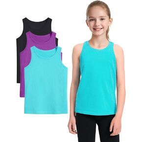 Auranso Girls Tank Tops Sleeveless Racerback Athletic Shirts Cotton Dance Outfit Workout Tops 3 Pack