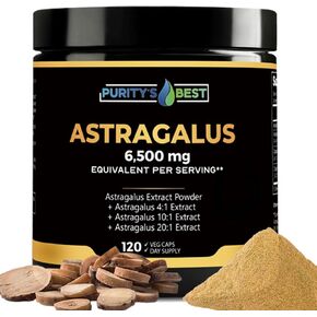 Purity’s Best Astragalus Root Powder + 4X + 10x & 20x Extract, 6,500 mg Equivalent Per Capsule, MAX Strength, Immune & Heart Support, Vitality, 120 Veggie Capsules, 100% Vegan