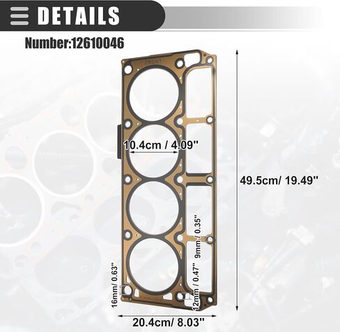 حشية رأس أسطوانة Motoforti ، مناسبة لمحرك 6.0L/6.2L ، لكاديلاك Escalade 2007-2014 ، Metal ، No.12610046 ، Brown Black in Kuwait