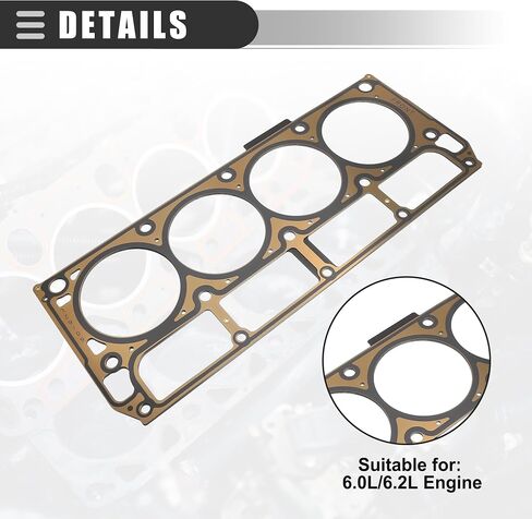 حشية رأس أسطوانة Motoforti ، مناسبة لمحرك 6.0L/6.2L ، لكاديلاك Escalade 2007-2014 ، Metal ، No.12610046 ، Brown Black in Kuwait