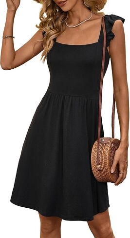 Loemes Summer Casual Cute Floral Flowy Square Neck Sundressses with Pocket Beach Dress for Women in Saudi Arabia