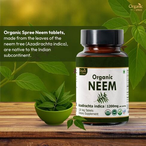 NEEM 120 Tablets | Azadirachta Indica (Neem) | USDA Organic Certified | Healthy Skin and Detox | Organic and Natural 120tab in Saudi Arabia