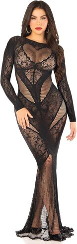 Leg Avenue Women's Lace Body Con Gown with Heart Net Detail in Saudi Arabia